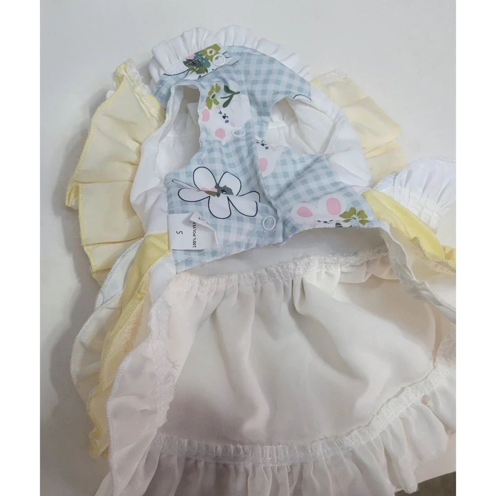 Dog or cat Pastel Bunny Embroidered Tiered Ruffle Pet apparel‎ Dress Small